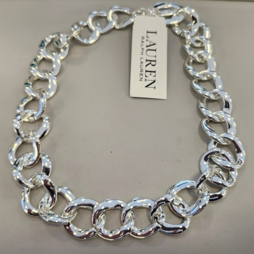 NWT Ralph Lauren Silver-Tone Chain Link 17" Collar Necklace